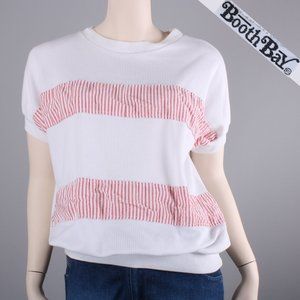 L Vintage 70s 80s Peach Seersucker Loose Top Shirt